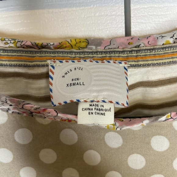 Postmark Anthropologie Mixed Print T-shirt Size XS Beige Ivory Polka Dot Stripe - Picture 6 of 11
